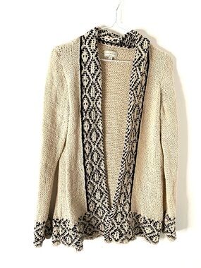 Lucky Brand Cream Aztec Pattern Knit Open Front Cardigan Cotton Blend
